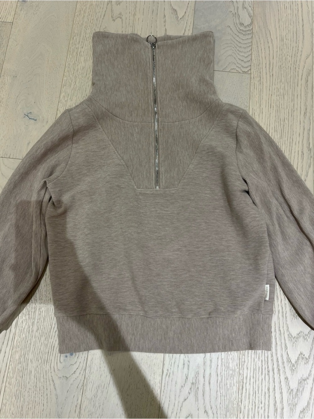 Varley Taupe High Funnel Neck Half-Zip Sweater